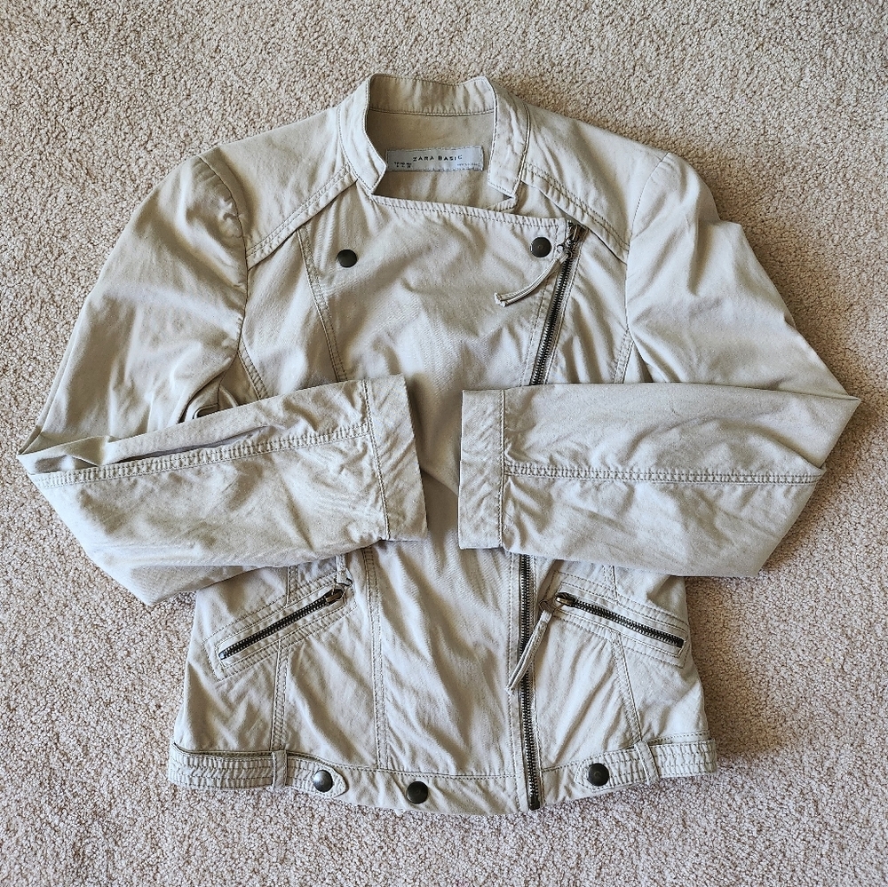 Zara Brown/Tan zip up 100% cotton  Moto Jacket size  Small